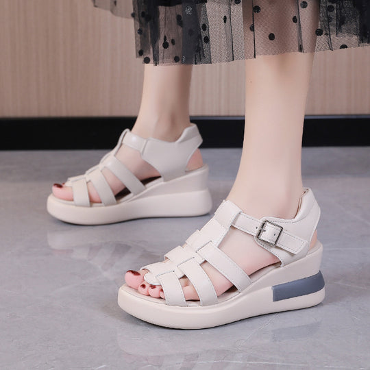Damen komfortable Wedge-Sandalen mit geflochtenem Riemendesign EB
