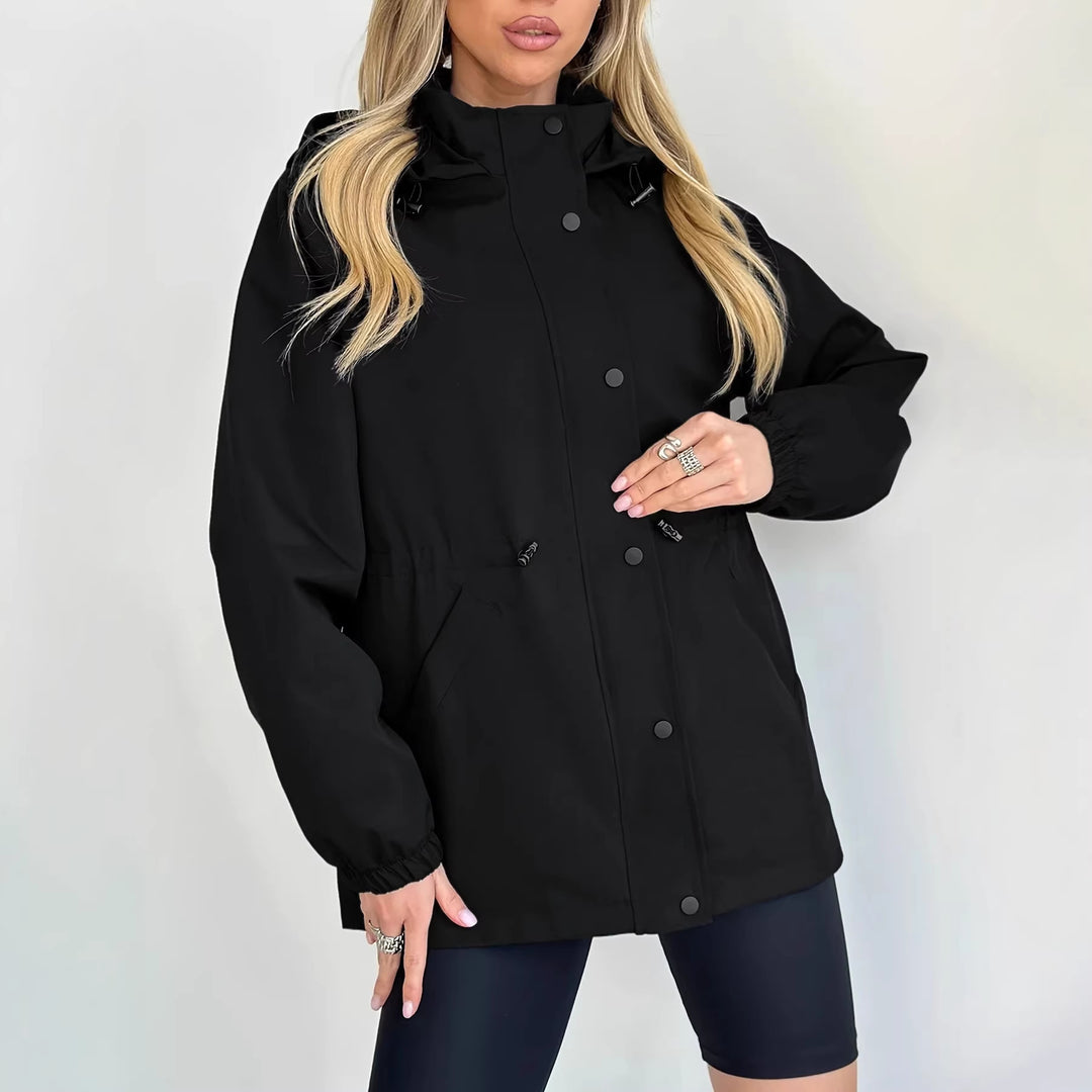 Damen nan wasserfeste Regenjacke mit Kapuze und Taillenzug EB
