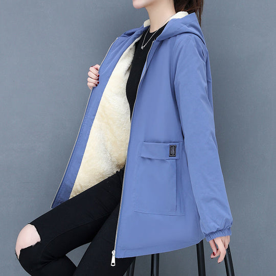 Damen Übergangsjacke mit fleecegefütterter Kapuze und praktischen Taschen EB