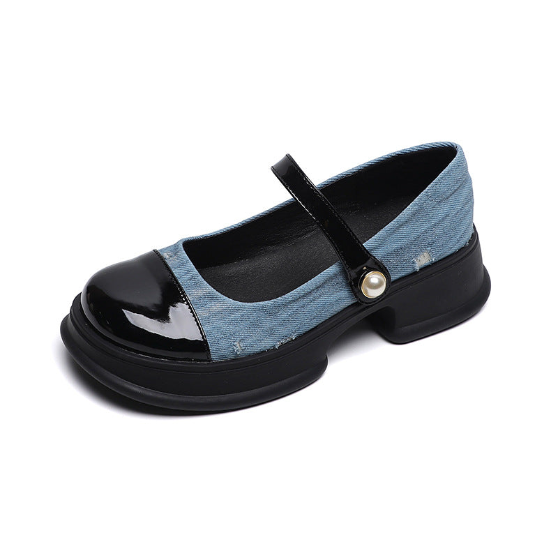 Damen Mary-Jane Schuhe mit modischem Riemen und komfortablem Blockabsatz EB