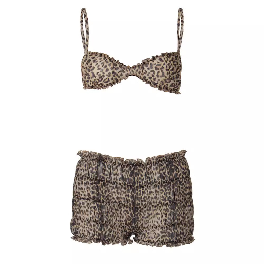 Damen Leo-Muster Bikini Set mit Rüschendetails EB