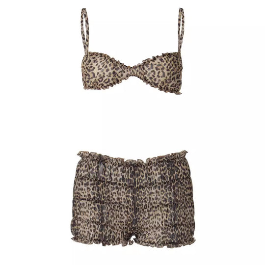 Damen Leo-Muster Bikini Set mit Rüschendetails EB
