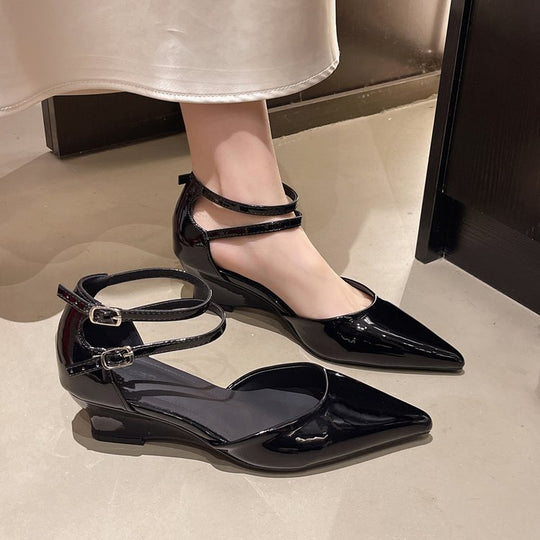 Damen elegante Spitzen Wedge-Pumps mit Doppelschnalle EB