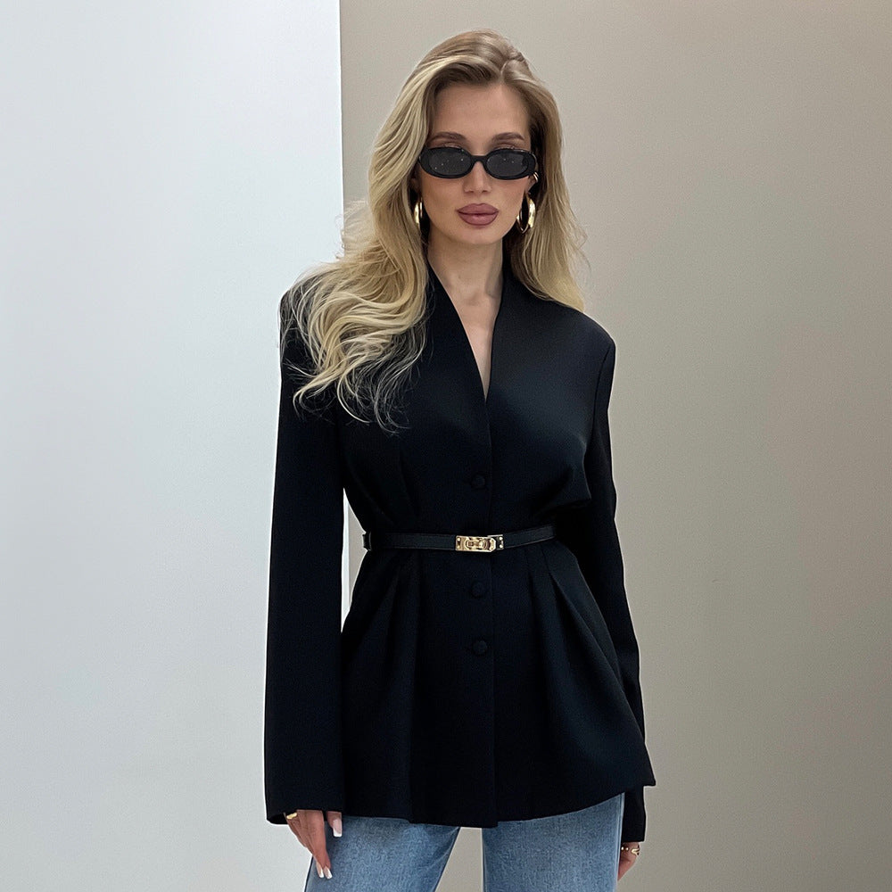 Damen Eleganter Blazer mit tailliertem Schnitt und abnehmbarem Gürtel EB