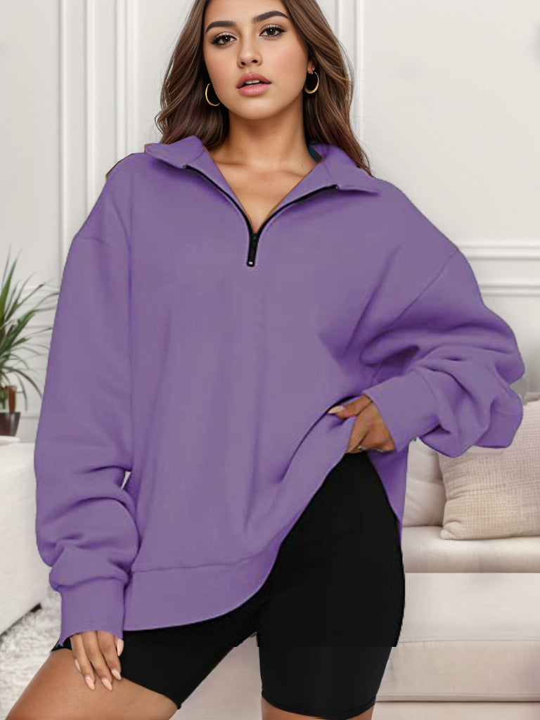 Damen nan übergroßes Sweatshirt mit Halbreißverschluss und Stehkragen EB
