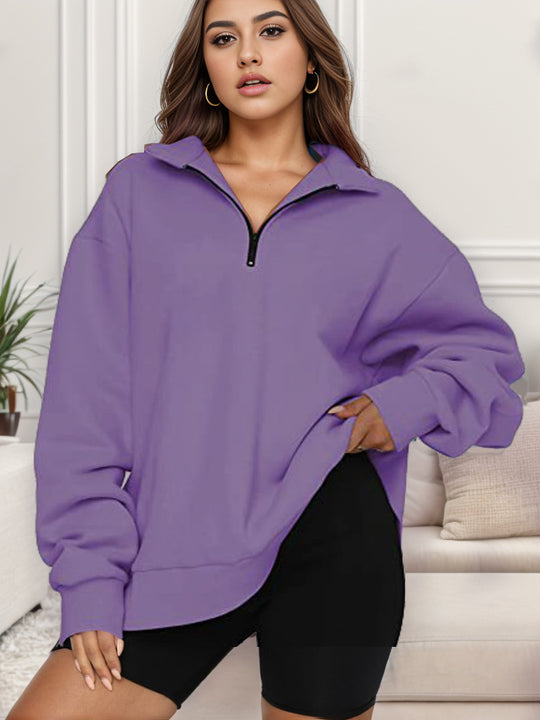 Damen nan übergroßes Sweatshirt mit Halbreißverschluss und Stehkragen EB