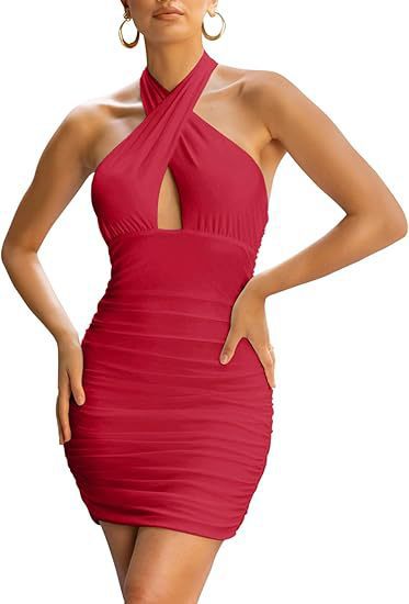 Damen Bodycon-Kleid mit raffiniertem Wickeldesign und ausgeschnittenem Dekolleté EB