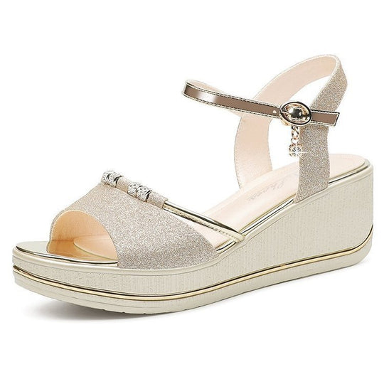 Damen Wedge-Sandalen mit funkelnden Applikationen und verstellbarem Riemen EB