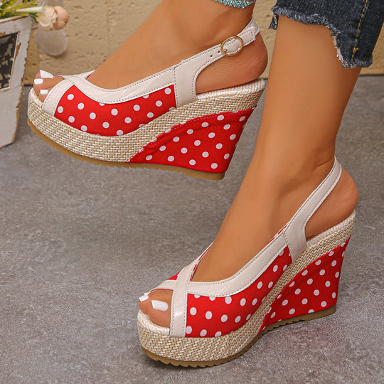 Damen Wedge-Sandalen mit verspieltem Punkte-Design und komfortablem Fußbett EB