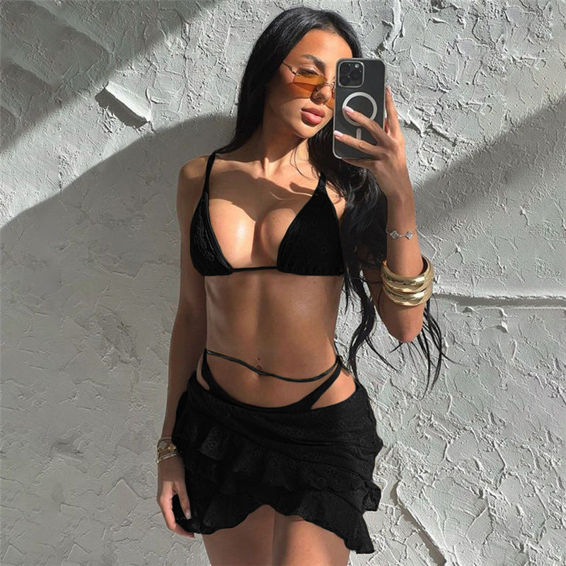 Damen Bikini Set mit Rüschen und zartem Spitzenmuster EB
