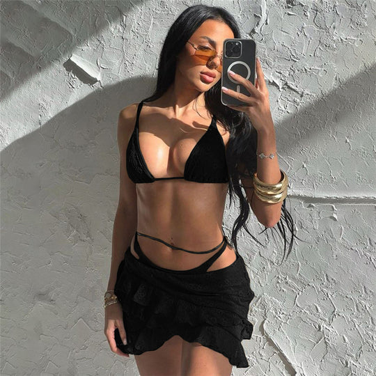 Damen Bikini Set mit Rüschen und zartem Spitzenmuster EB