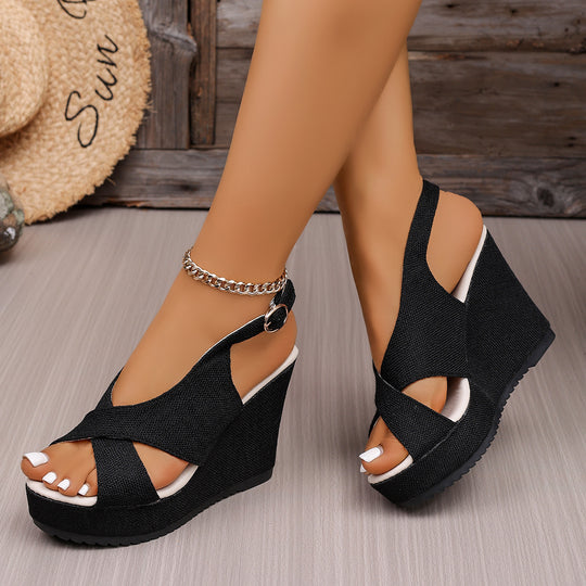 Damen Wedge-Sandalen mit eleganter Schnalle und komfortablem Fußbett EB