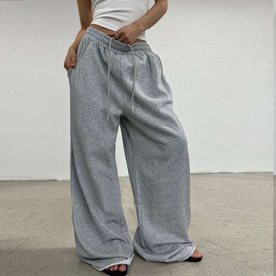Damen nan weite High-Waist Loungehose mit gerafftem Bund und Kordelzug EB