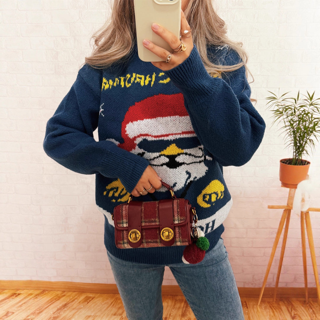 Damen festlicher Strickpullover mit Weihnachtsmotiv EB