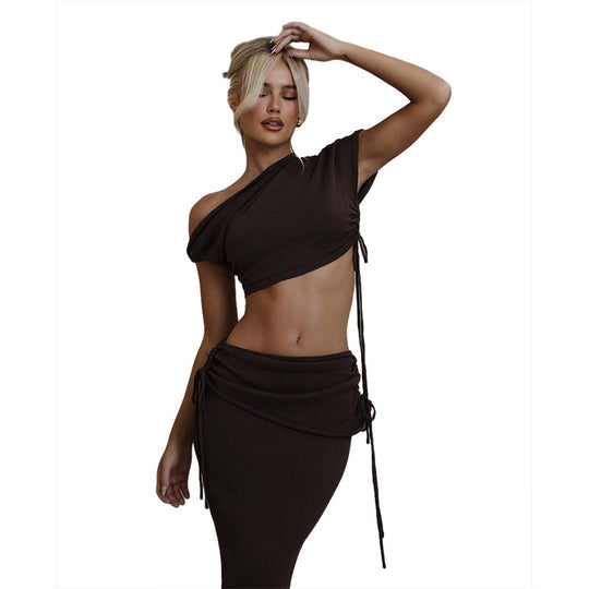 Damen Elegantes Wickelset mit asymmetrischem Oberteil und körperbetontem Rock EB