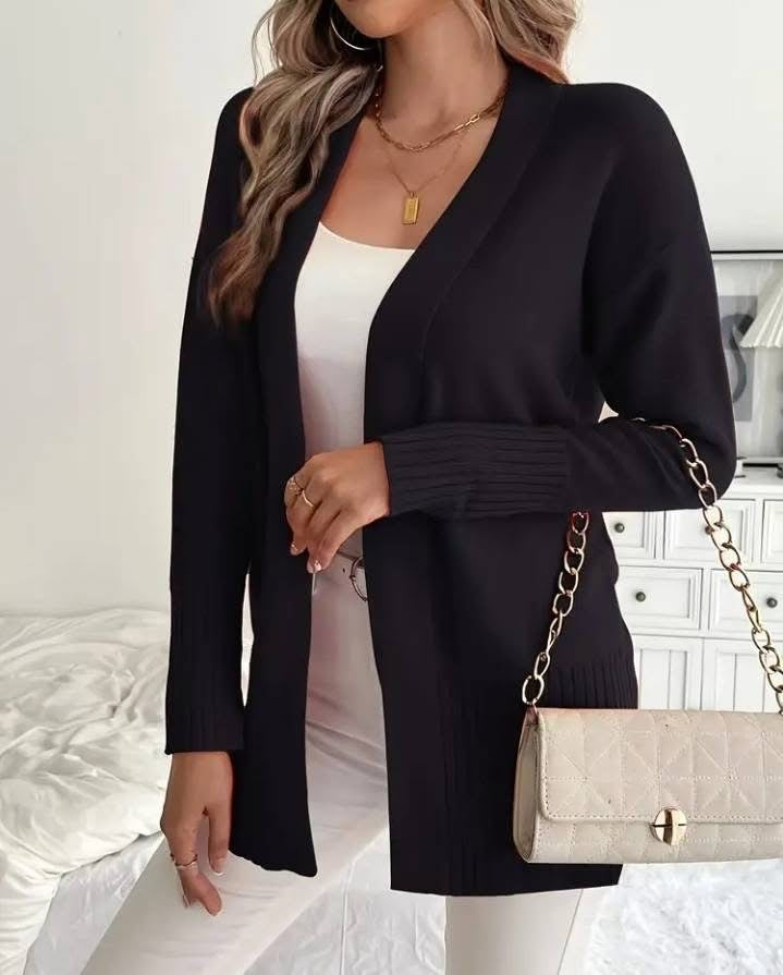 Damen Langer Strickcardigan mit feinen Rippdetails und lässigem Schnitt EB