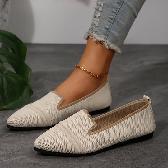 Damen  elegante flache Slipper-Loafer mit spitzer Zehenpartie Strickoptik und gepolsterter Innensohle EB