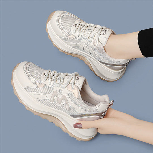 Damen modische Chunky Sneakers mit atmungsaktivem Obermaterial und stoßdämpfender Sohle EB