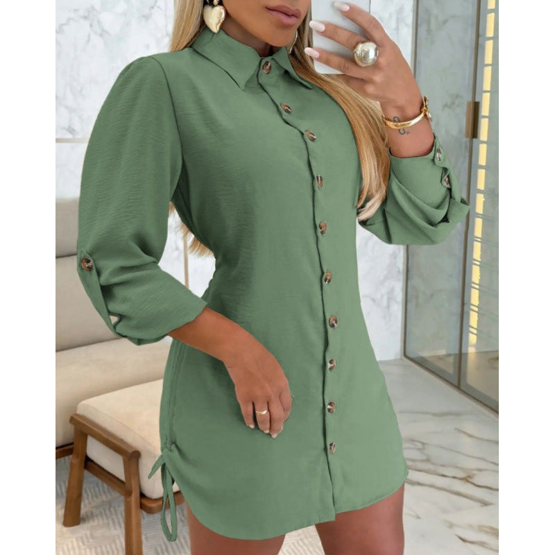 Damen Knopfhemd Kleid im femininen Schnitt mit Rüschendetails EB