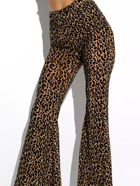 Damen Hoch taillierte Leoparden-Hose mit weitem Bein EB