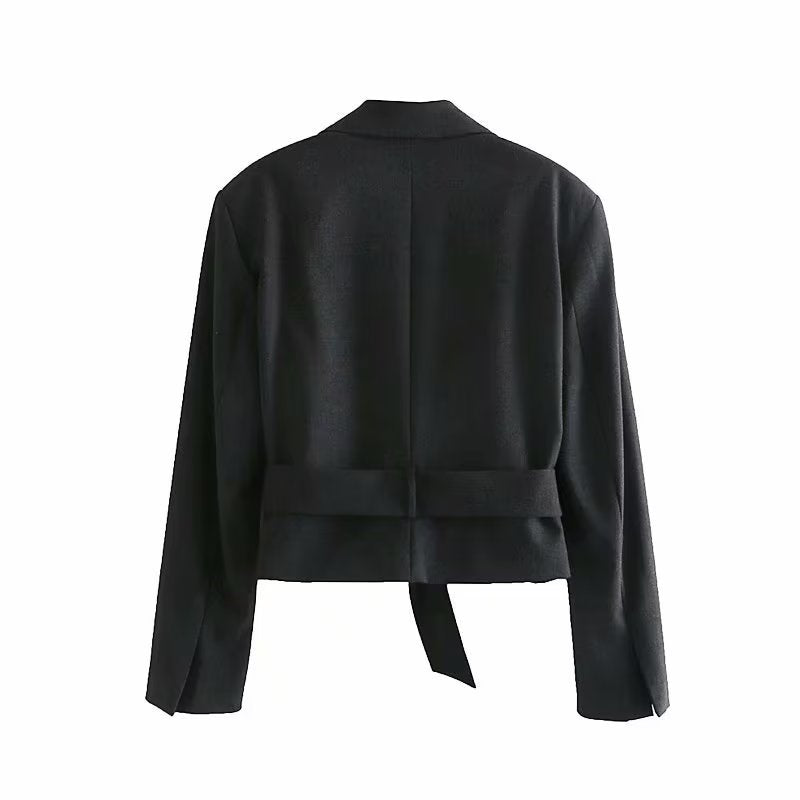 Damen taillierte Blazerjacke mit modernem Schnitt und Bindegürtel EB