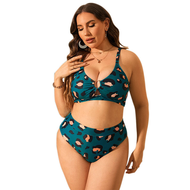Damen Hochtailliertes Bikini-Set mit modischem Leoprint EB