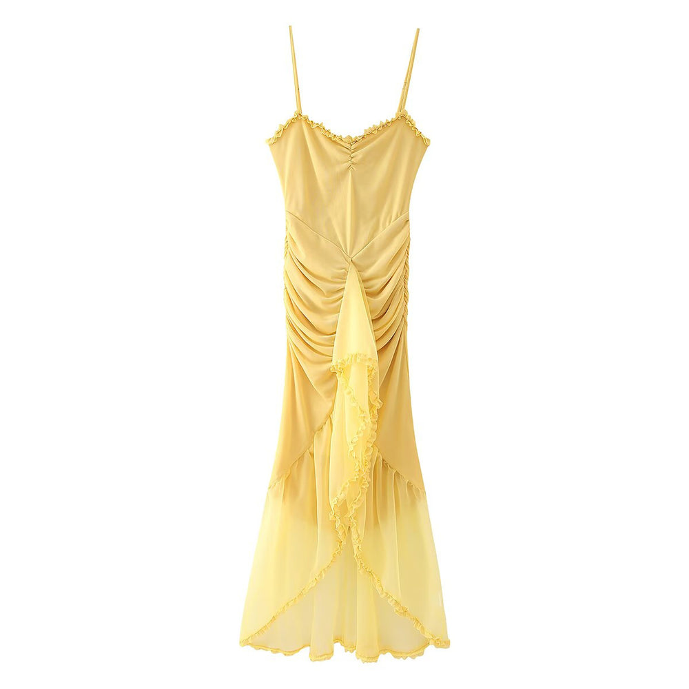 Damen Maxi-Kleid mit elegantem Rüschendesign und kunstvoller Drapierung EB