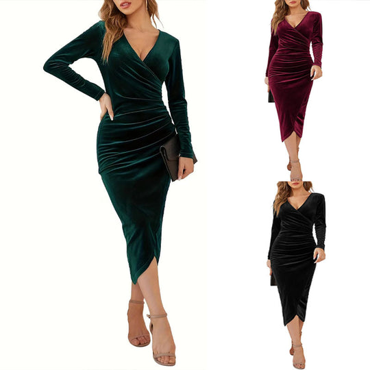 Damen Wickelkleid mit figurumspielendem Schnitt und elegantem V-Ausschnitt EB