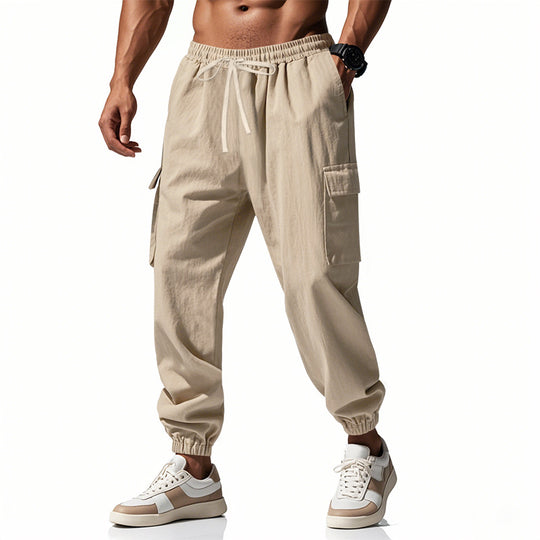 Herren nan konisch zulaufende Jogger im utilitarischen Stil mit elastischem Bund, Kordelzug und Klappentaschen EB