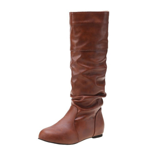 Damen Schlupfstiefel mit gerafftem Schaft und flacher Keilsohle EB