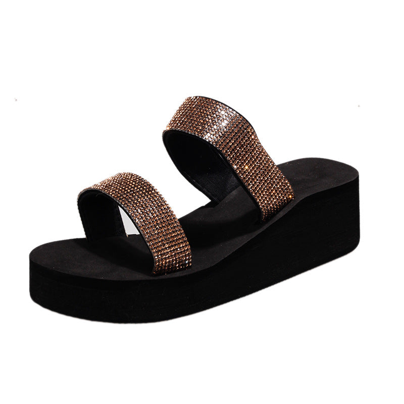 Damen modische Wedge-Sandalen mit funkelnden Strassdetails EB