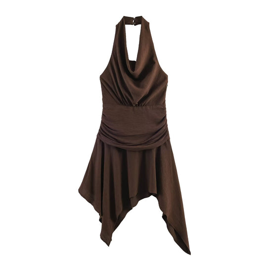 Damen asymmetrisches Halterkleid mit elegantem Drapierungsdesign EB