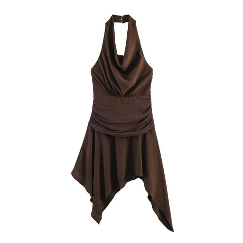 Damen asymmetrisches Halterkleid mit elegantem Drapierungsdesign EB