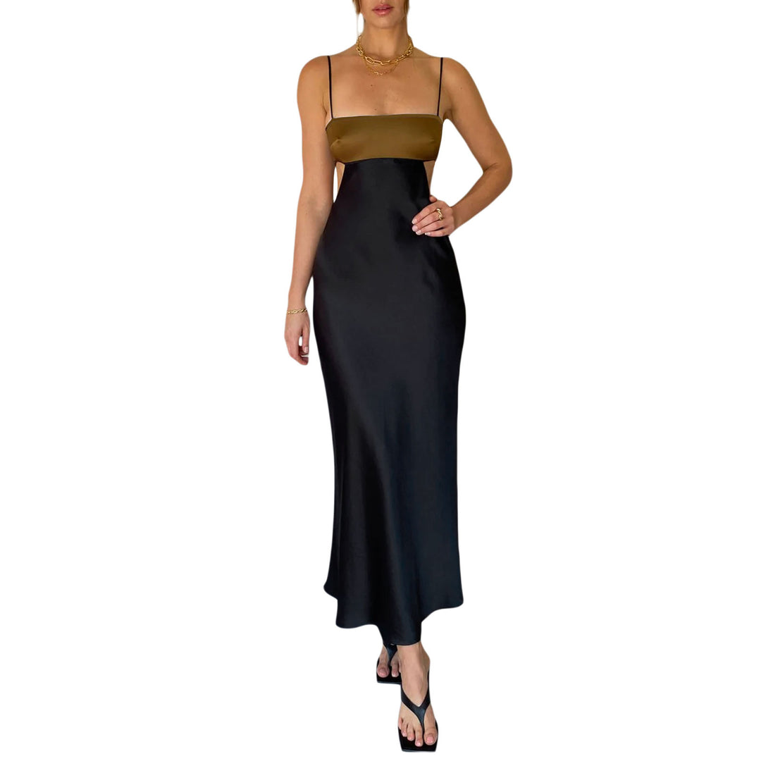 Damen elegantes langes Kleid mit innovativem Cut-Out Design und zarten Spaghettiträgern EB