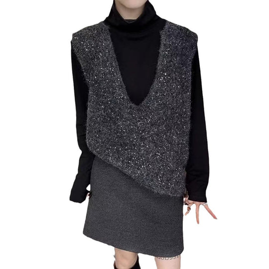 Damen Strickweste mit tiefem V-Ausschnitt und lockerem Schnitt EB