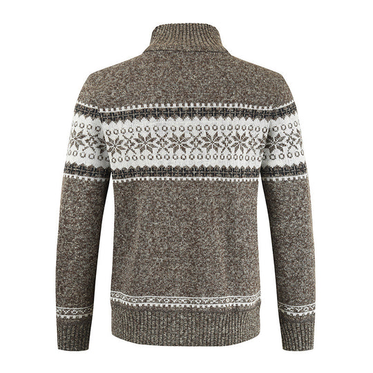 Herren Strickjacke mit modernem Norweger-Muster und hohem Kragen EB