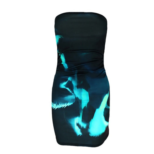Damen ärmelloses Minikleid mit Raffung und modernem Muster EB