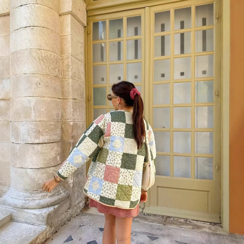 Damen gesteppte Patchwork-Jacke mit praktischen Taschen EB