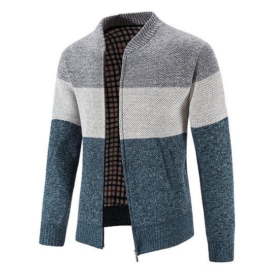 Herren Strickjacke mit modernem Zipper und karierter Innenausstattung EB