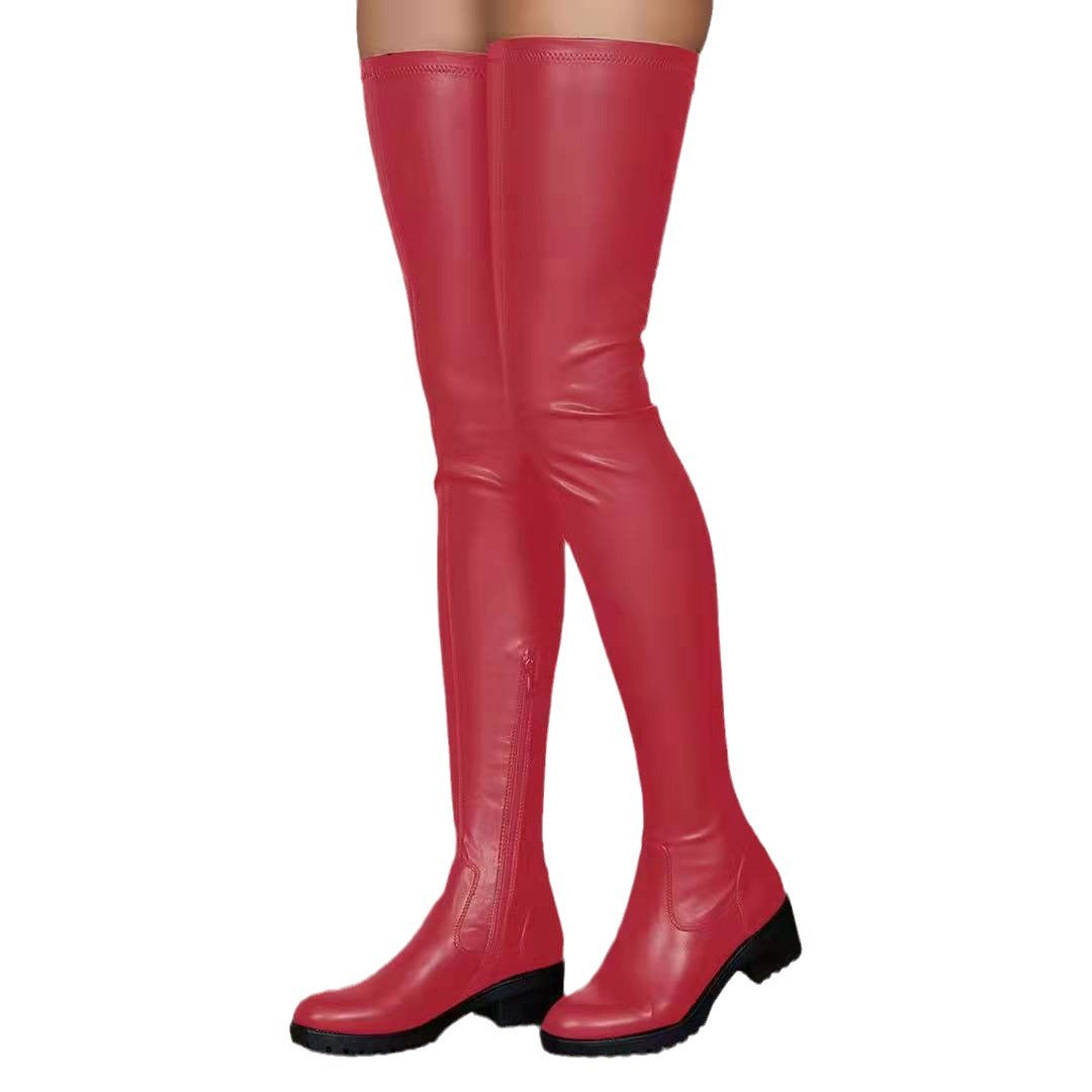 Damen Overknee-Stiefel aus Stretch-Kunstleder mit seitlichem Reißverschluss und robuster Profilsohle EB