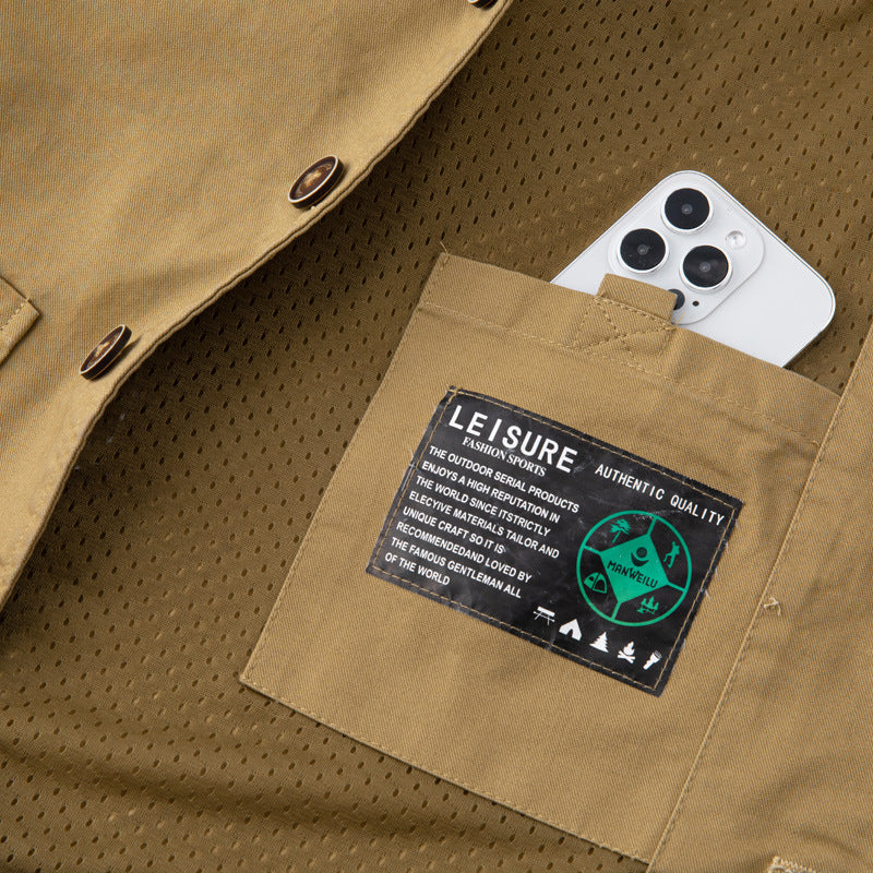 Herren Canvas-Utility-Weste mit Mehrfachtaschen und Knopfleiste EB