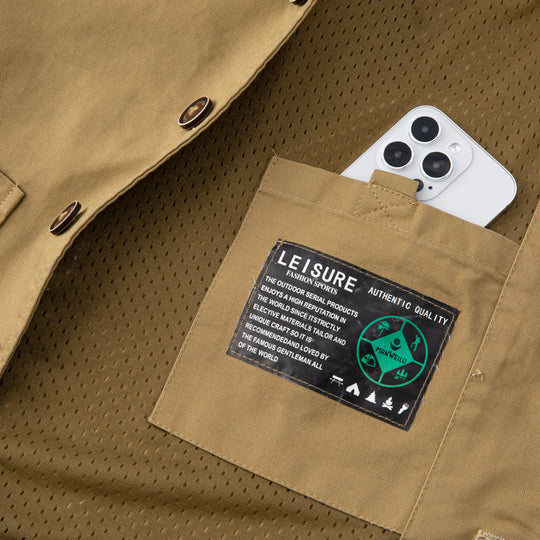 Herren Canvas-Utility-Weste mit Mehrfachtaschen und Knopfleiste EB