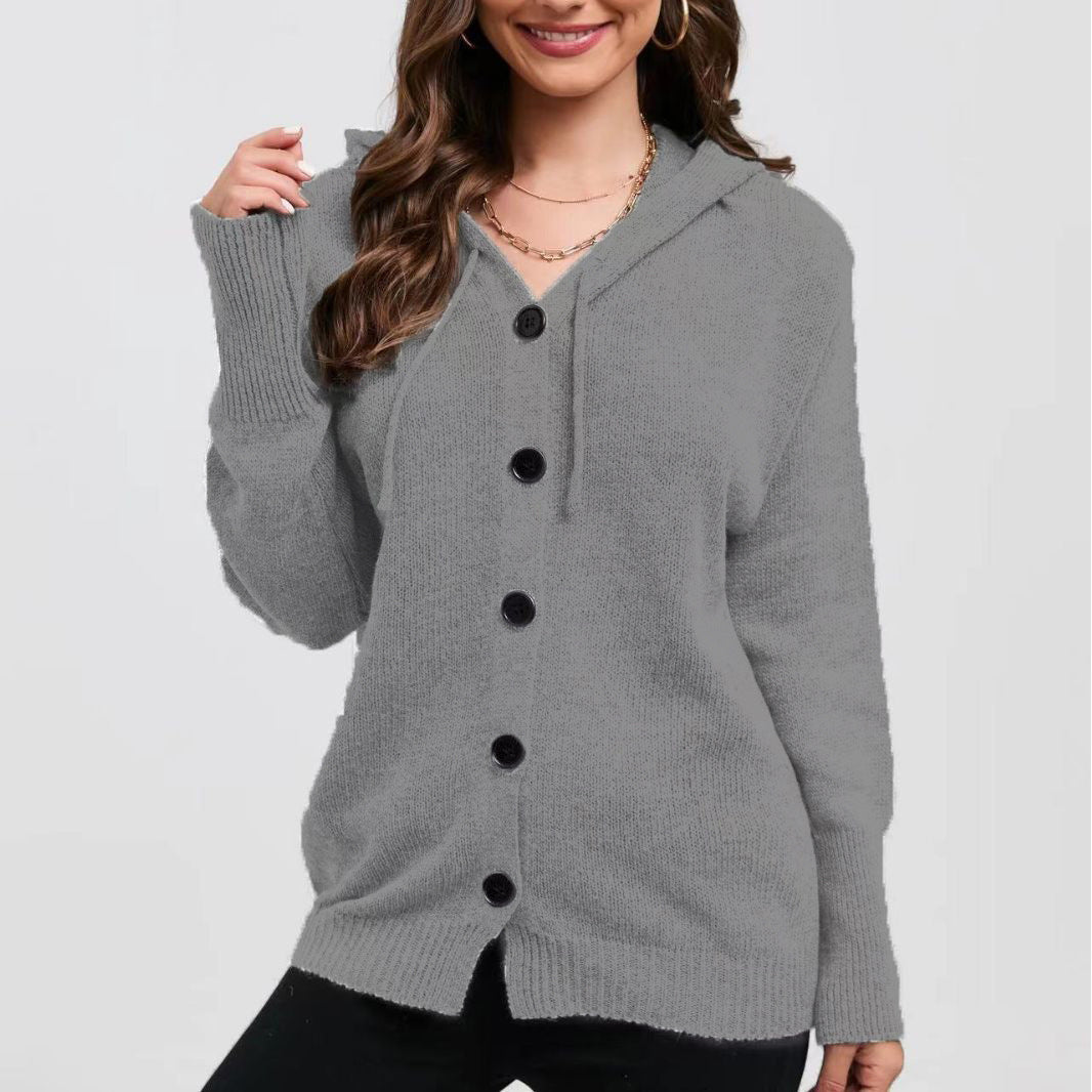 Damen Kapuzensweater mit durchgehendem Knopfverschluss und lässiger Passform EB