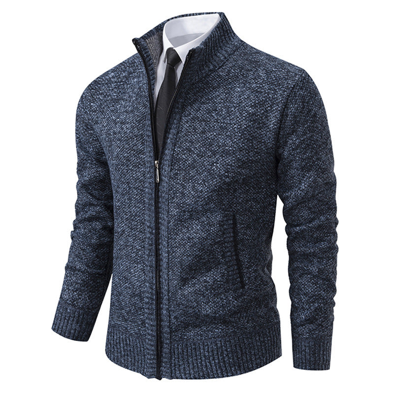 Herren nan gehobene Strickjacke mit Stehkragen und durchgehendem Reißverschluss, thermisch isolierend und tailliert geschnitten EB