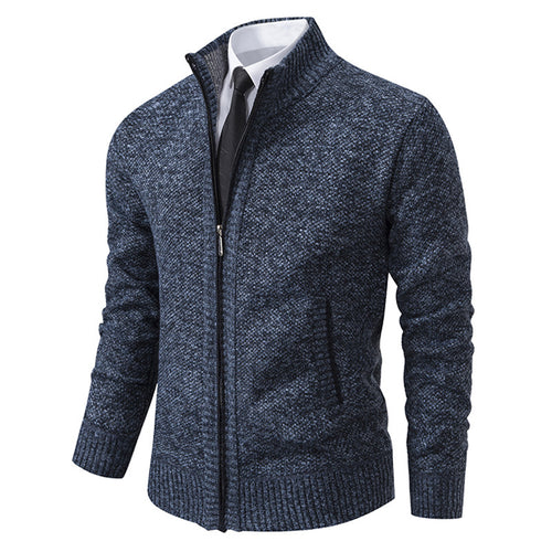 Herren nan gehobene Strickjacke mit Stehkragen und durchgehendem Reißverschluss, thermisch isolierend und tailliert geschnitten EB