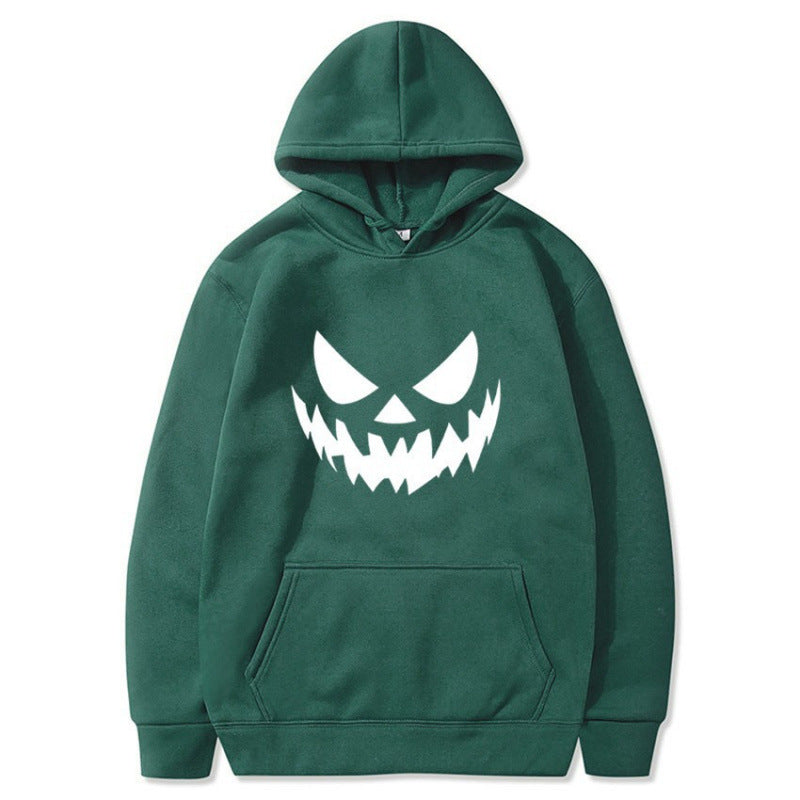 Unisex nan Kapuzenpullover mit gruseligem Kürbisgesicht-Print und Oversize Kängurutasche EB