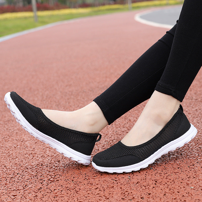 Damen nan atmungsaktive Netz-Ballerina-Sneaker mit flexibler rutschfester Laufsohle und gepolstertem Fußbett EB