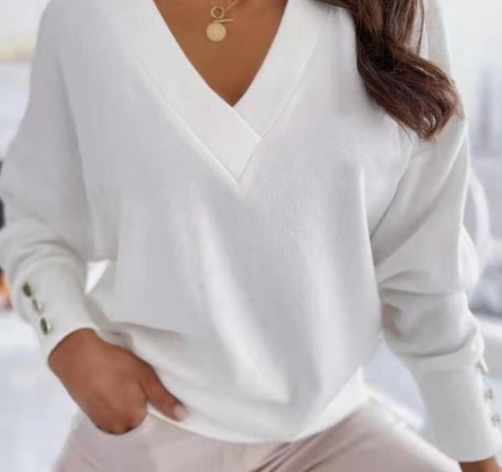 Damen lässiger V-Ausschnitt Pullover mit Oversized-Schnitt EB