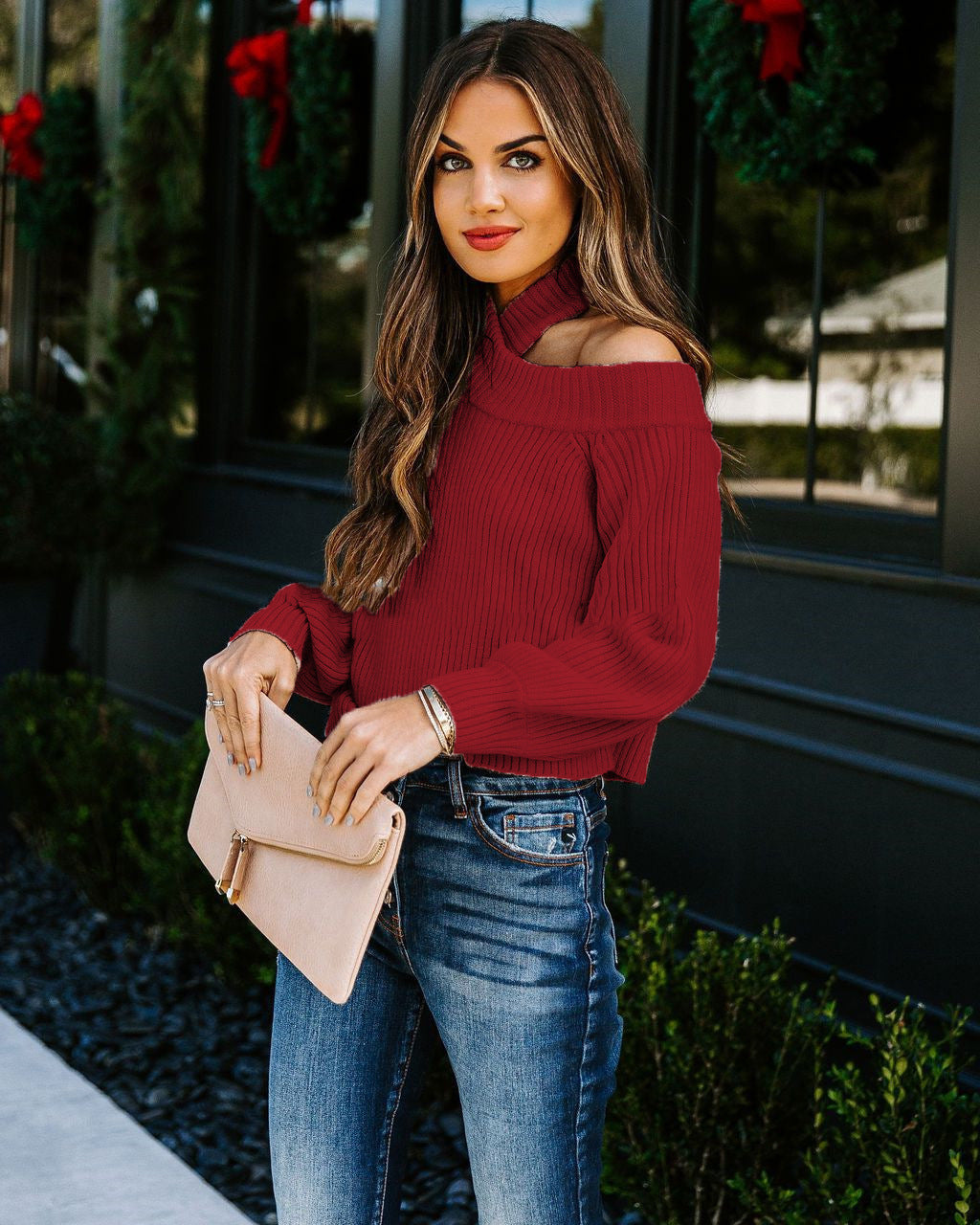 Damen Rippstrick Pullover mit schickem Kragen EB