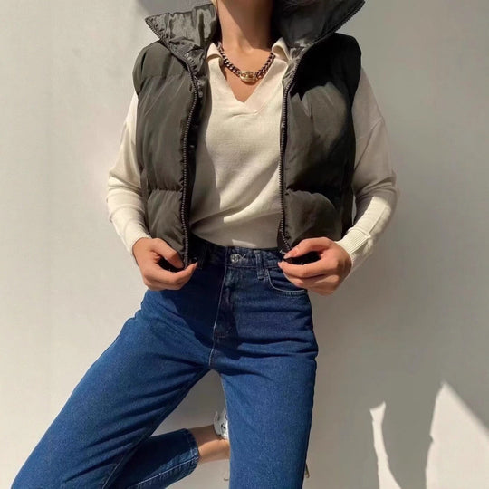 Damen Steppweste mit hohem Kragen und praktischen Taschen EB